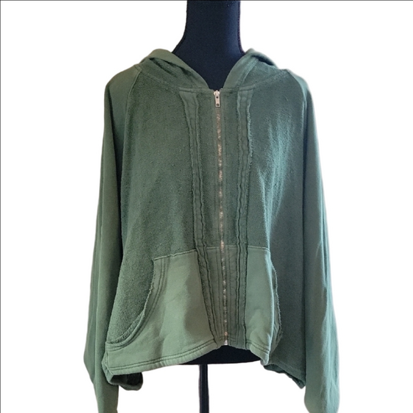 Boys Lie Jackets & Blazers - Vintage Raw Hem Boys Lie Green Hooded Batwing Full Zip Jacket One Size EUC